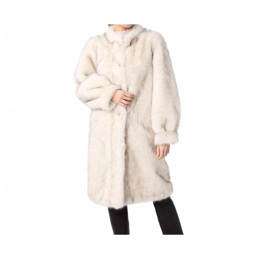NEW COCO + CARMEN marvella long faux fur coat in ivory/black